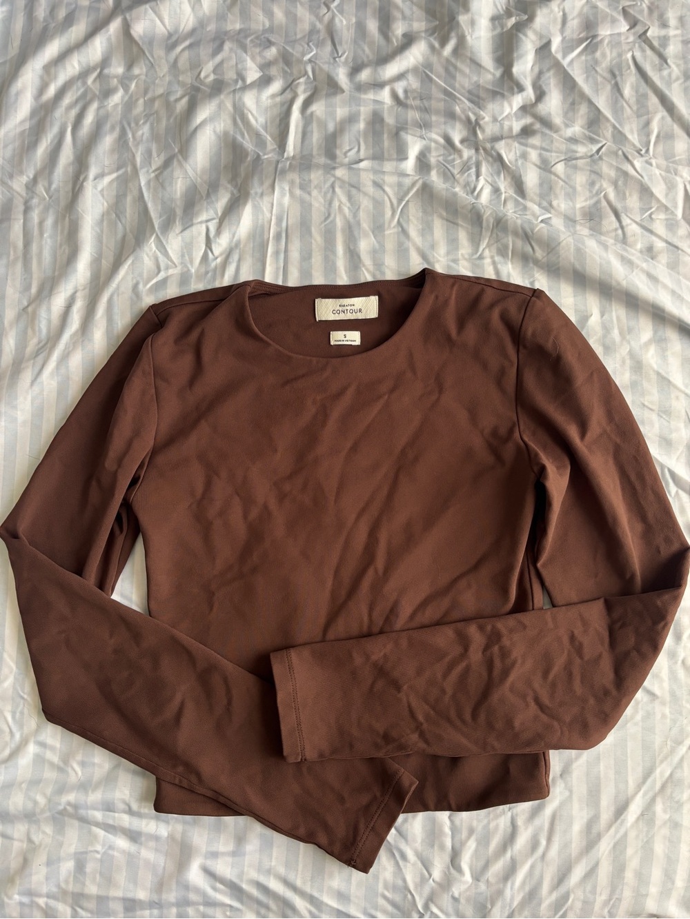 Aritzia Babaton Contour Cropped Long Sleeve Crew Neck Top in Brown